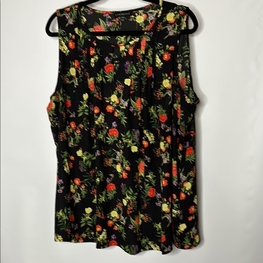 Lane Bryant Red Floral Black Sleeveless Blouse